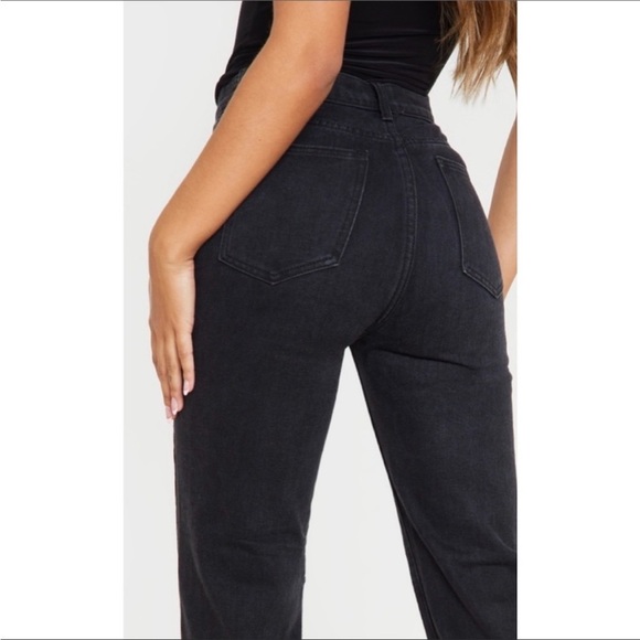 Pretty Little Thing Washed Black High Waist Straight Leg Jeans - Picture 4 of 9